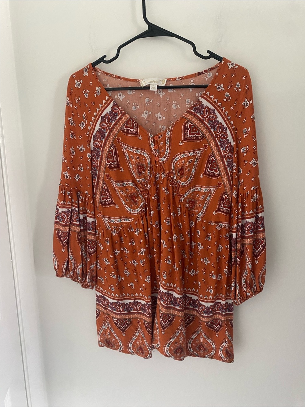 Bohemian Rust Paisley Peasant Top